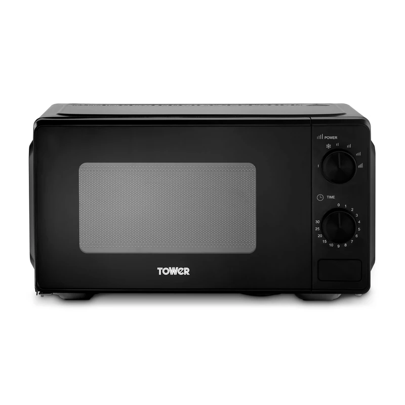 Tower Manual 20 Litre 800W Microwave with Dial Controls, 5 Power Levels, Defrost Function, 30 Minute Timer, Black, T24044BLK