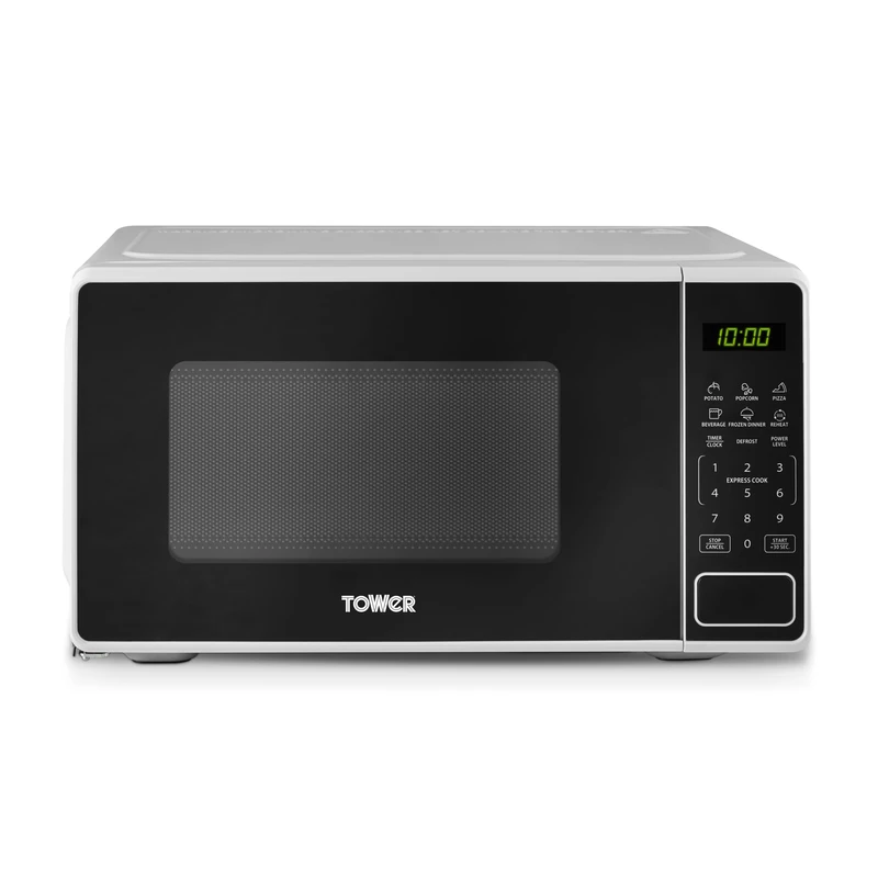 Tower 20L 800W Digital Microwave with 11 Power Levels, 6 Auto Cook Pre-sets, Express Cooking Mode, Weight & Time Defrost Functions, LED Display, White. T24045WHT