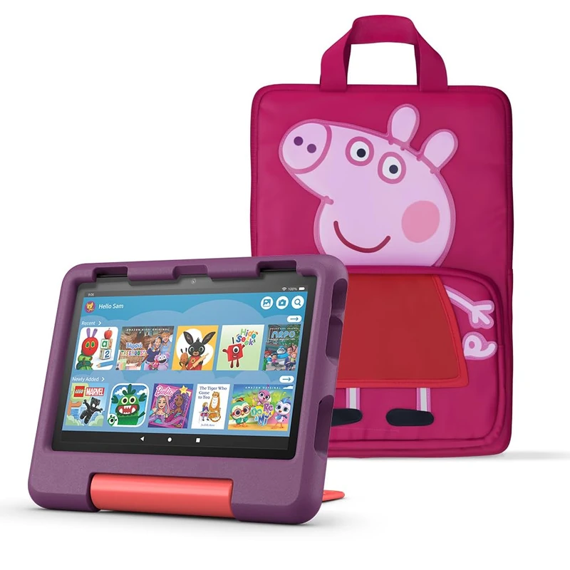 Amazon Fire HD 8 Kids tablet, ages 3–7 | 3 GB memory, 8" HD screen, parental controls, 13-hr battery, 32 GB + Peppa Pig Carrying Case for Amazon Kids Tablets