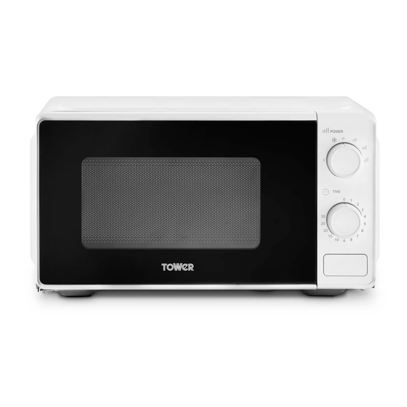 Tower Manual 20 Litre 800W Microwave with Dial Controls, 5 Power Levels, Defrost Function, 30 Minute Timer, White, T24044WHT