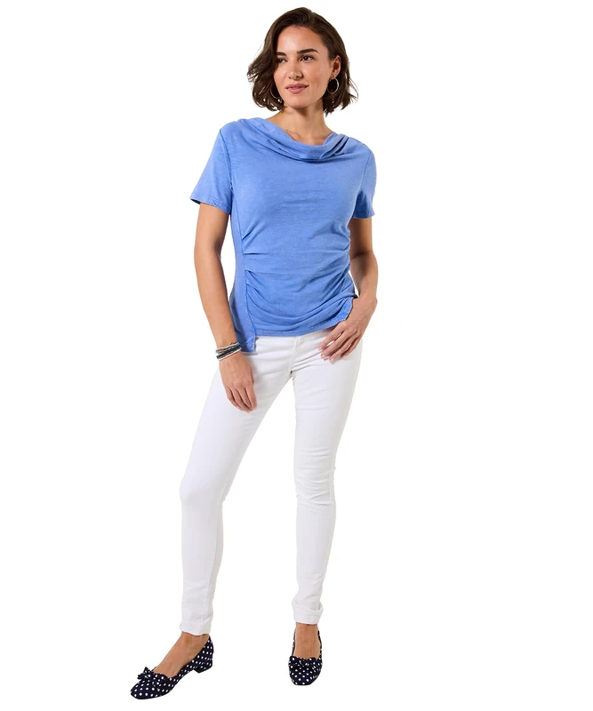 Joe Browns Women's Cowl Neck Drape Front Jersey Top, Regular, Blue, UK 18