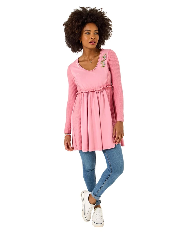 Joe Browns Women's Waffle Panel Jersey Tunic Top, Regular, Pink, UK 8
