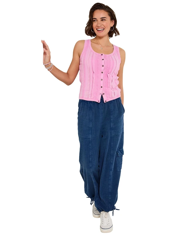 Joe Browns Women's Boho Acid Dye Button-Through Vest, Regular, Pink, UK 14