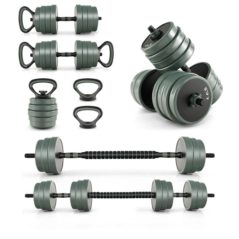 GYMAX 21kg/41kg Dumbbell Set, 4-in-1 Adjustable Dumbbell Barbell Set with Connector, Barbell, Dumbbells, Kettlebells and Push up Stand, Home Gym Fitness Exercise Equipment for Men and Women (41kg)