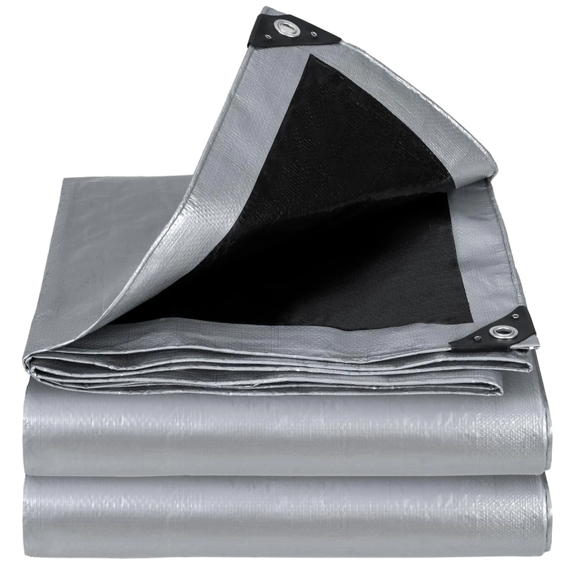 Velway Tarpaulin Waterproof Heavy Duty - 5m x 6m 250gsm Tarp Cover With Reinforced Eyelets UV Protection Plastic Sheeting Ideal for Multipurpose Indoor Outdoor Protection Silver
