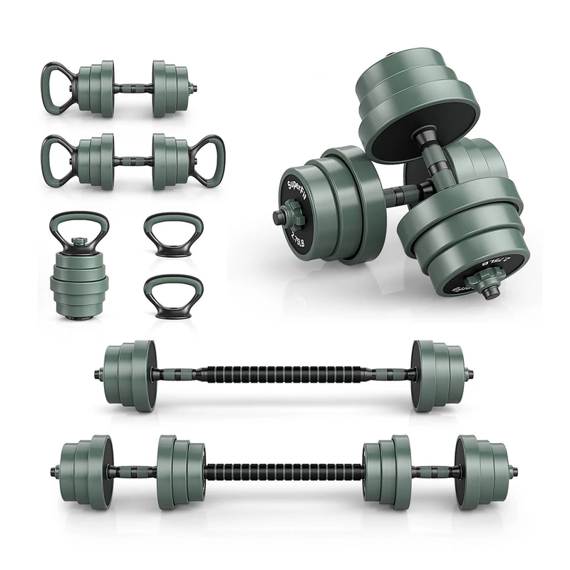 GYMAX 21kg/41kg Dumbbell Set, 4-in-1 Adjustable Dumbbell Barbell Set with Connector, Barbell, Dumbbells, Kettlebells and Push up Stand, Home Gym Fitness Exercise Equipment for Men and Women (21kg)