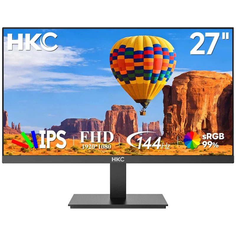 HKC 27 Inch Computer Monitor 144Hz, FHD 1080P IPS Display with 99% sRGB, AMD FreeSync, Tilt Adjustable, HDMI/VGA Ports for Home Office and Gaming V2718S