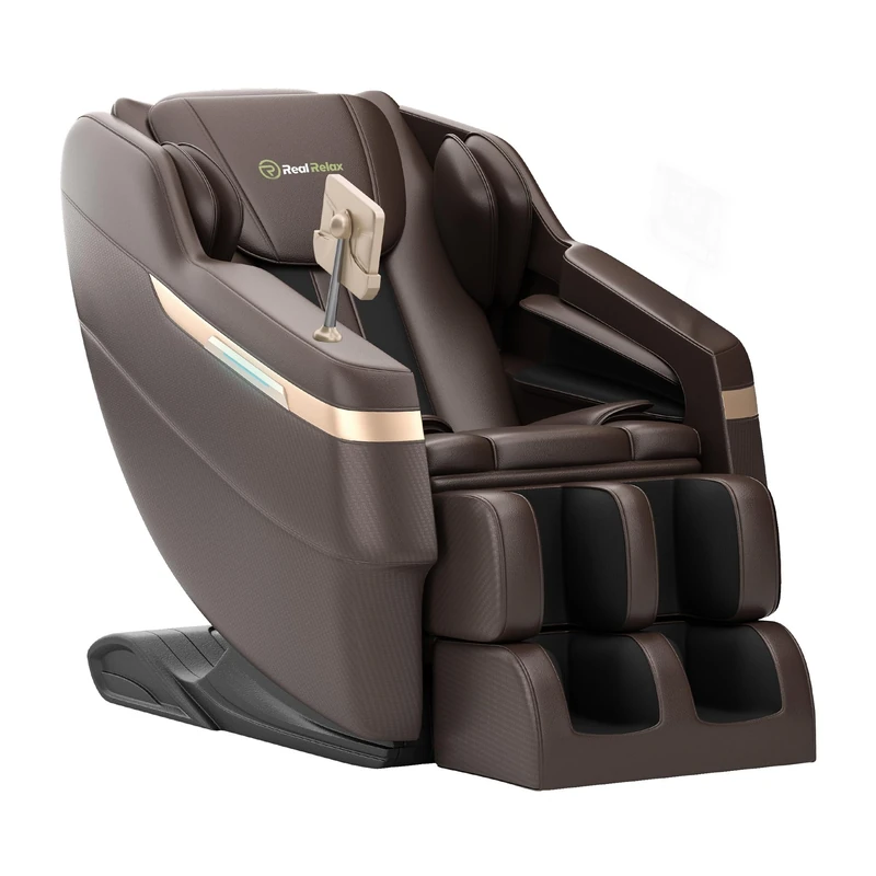Real Relax Full Body Massage Chair,Zero Gravity Shiatsu Massage Chair Recliner, Foot Massage,Bluetooth,Large Control Screen (Classic Brown)