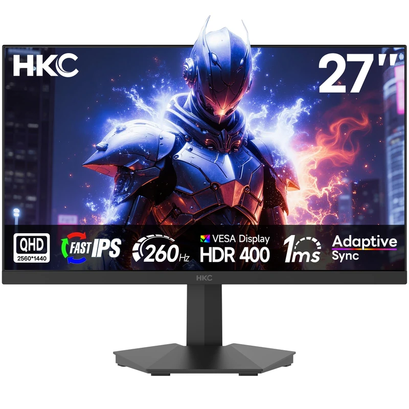 HKC 27 Inch Gaming Monitor,QHD 2560x1440p,Fast IPS, 260Hz (OC 275Hz) 1ms,HDR400,95% DCI-P3,Adaptive Sync,Eye Care,HDMI 2.0 & DP 1.4,VESA Mount 100x100mm, G27H4D