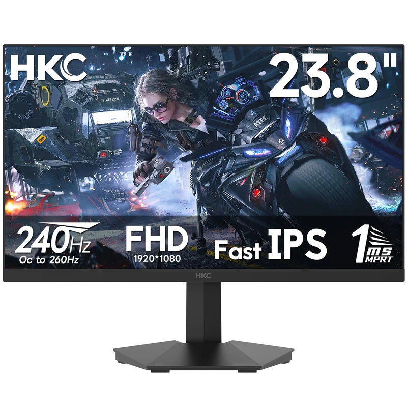 HKC 23.8 Inch Gaming Monitor, 240Hz OC to 260Hz, Fast IPS, 1ms MPRT, FHD 1080P, HDR400, 90% DCI-P3, VESA Mount, Low Blue Light, HDMI & DP Ports, Black