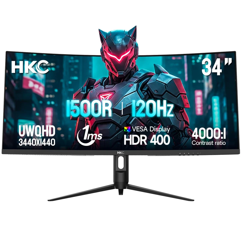 34 Inch Curved 120Hz Gaming Monitor,UWQHD(3440x1440) VA Panel Computer PC Monitor With 1500R 1Ms, 90% DCI-P3, HDR 400, VESA 75×75, HDMI DP Ports, Tilt Adjustable, DP Cable Incl.
