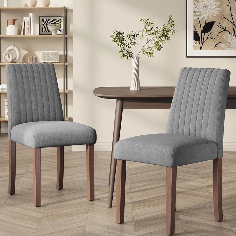 COLAMY Dining Chairs Set of 2 with Thick Seat Cushion, Fabric Chairs for Dining Room with Wood Legs and Ergonomic High Back, Upholstered Kitchen Chair with Anti-Slip Pads, Dark Grey