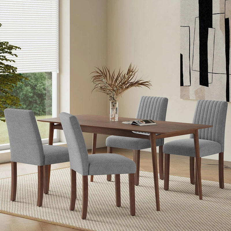 COLAMY Dining Chairs Set of 4 with Thick Seat Cushion, Fabric Chairs for Dining Room with Wood Legs and Ergonomic High Back, Upholstered Kitchen Chair with Anti-Slip Pads, Dark Grey