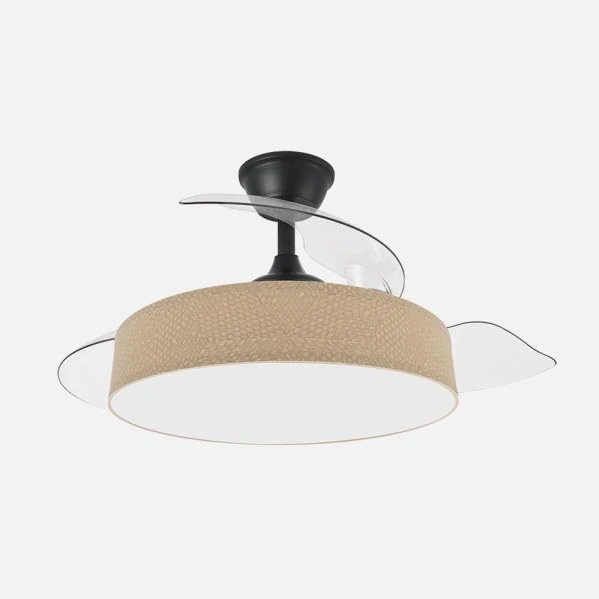 ABRILA - Boga Fan 72W Black/Beige | DC Fan with 3 Folding Blades | LED Technology 7200lm | Remote Control with Color Memory and Timer | 3 Light Temperatures