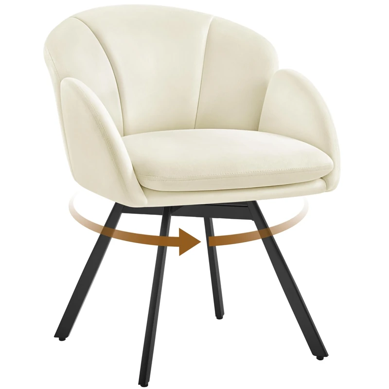 Yaheetech Swivel Tub Chair, Flower Shape Velvet Armchair, Cute Vanity Chair with Removable Seat Cushion for Living Room/Bedroom/Makeup, Beige