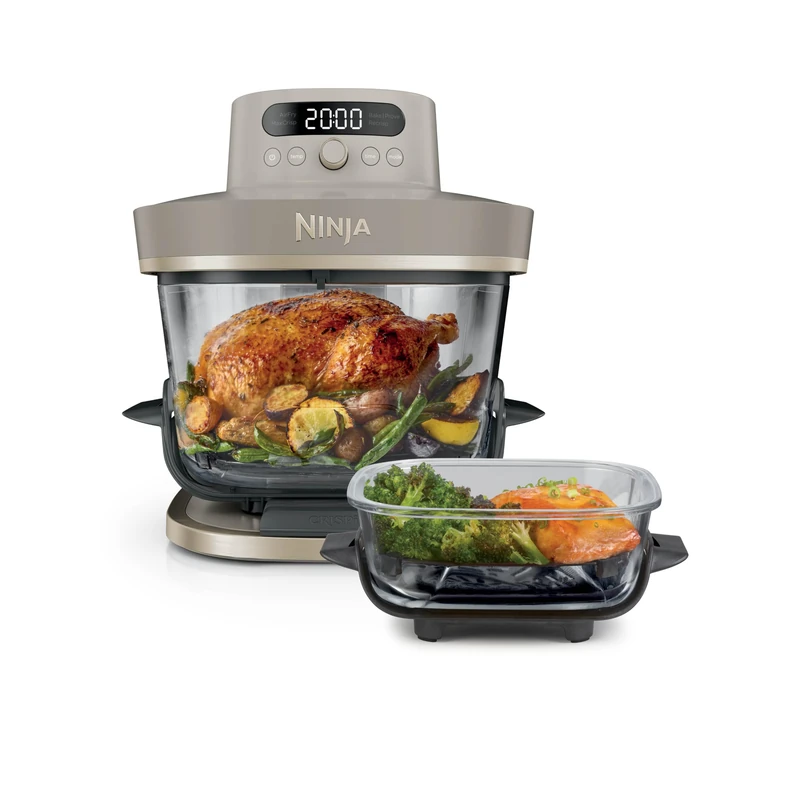Ninja CRISPi PRO XL Glass Air Fryer, 5 Preset Cooking Functions, Includes 5.7L and 2.3L CleanCrisp Glassware Cooking Containers and Storage Lids, Stone Gold AS090UKSD