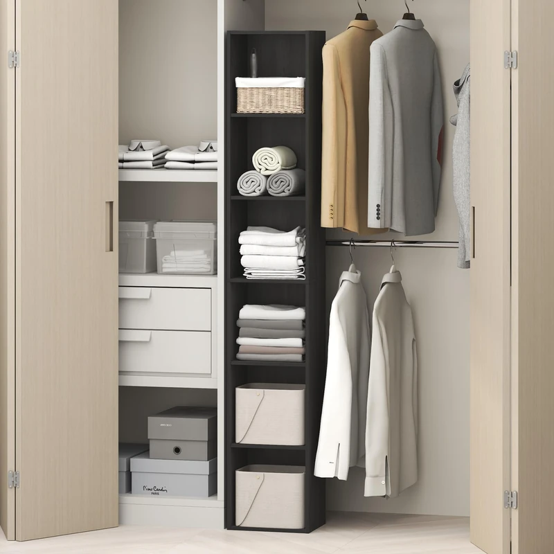 Furinno CUBICLE 6-Tier Closet Organizers and Storage, Closet Organizer, Open Shelf Closet Storage, for Wardrobe, Bedroom, Living Room, Blackwood