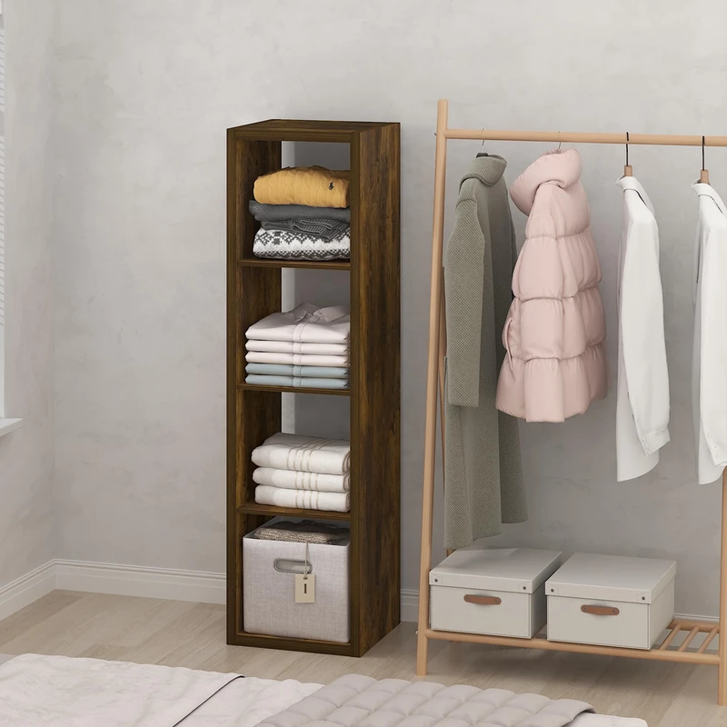 Furinno CUBIC Closet Organizers and Storage, 4-Cube Closet Organizer, Open Shelf Closet Storage, Extra Thick Frame for Wardrobe, Bedroom, Living Room, Amber Pine