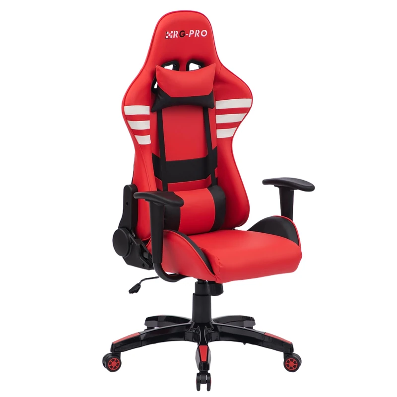 RayGar RG-PRO Gaming Chair High Back Racing Style, PU Faux Leather, Ergonomic Design with Adjustable Recline, Lumbar Support and Neck Pillow, 360 Degree Swivel (Red)