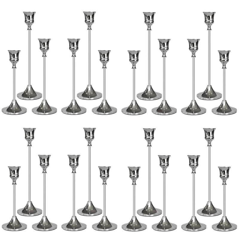 Candlestick Holders Silver, 24 Packs Taper Candle Holder for Candlesticks, Candle Sticks Holder Decor for Home Decor