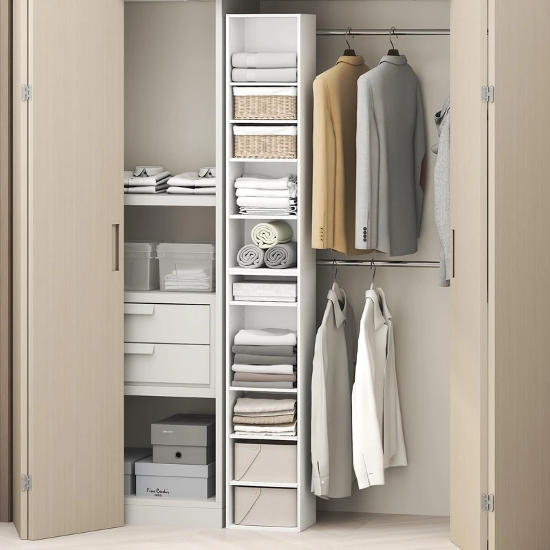 Furinno PASIR 10-Tier Closet Organizers and Storage, Adjustable Open Shelf, Storage Organizer, Stackable Closet Storage, 12-Inch Width, for Closet, Bedroom, White