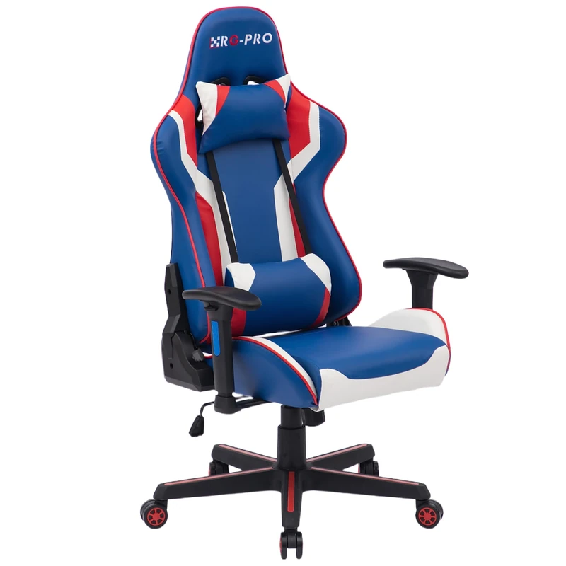 RayGar RG-PRO Gaming Chair High Back Racing Style, PU Faux Leather, Ergonomic Design with Adjustable Recline, Lumbar Support and Neck Pillow, 360 Degree Swivel (Blue)
