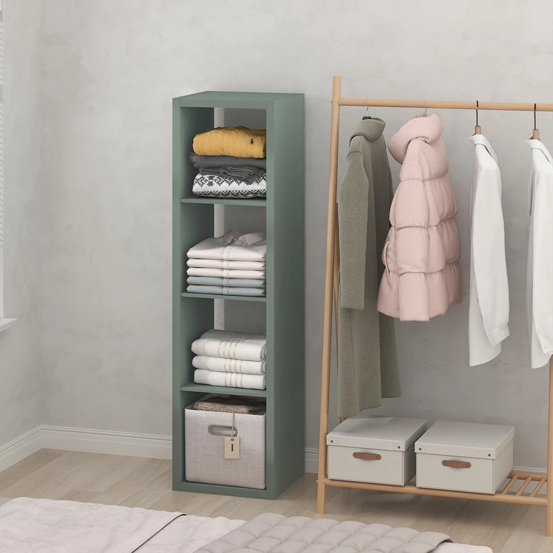 Furinno CUBIC Closet Organizers and Storage, 4-Cube Closet Organizer, Open Shelf Closet Storage, Extra Thick Frame for Wardrobe, Bedroom, Living Room, Sage Green