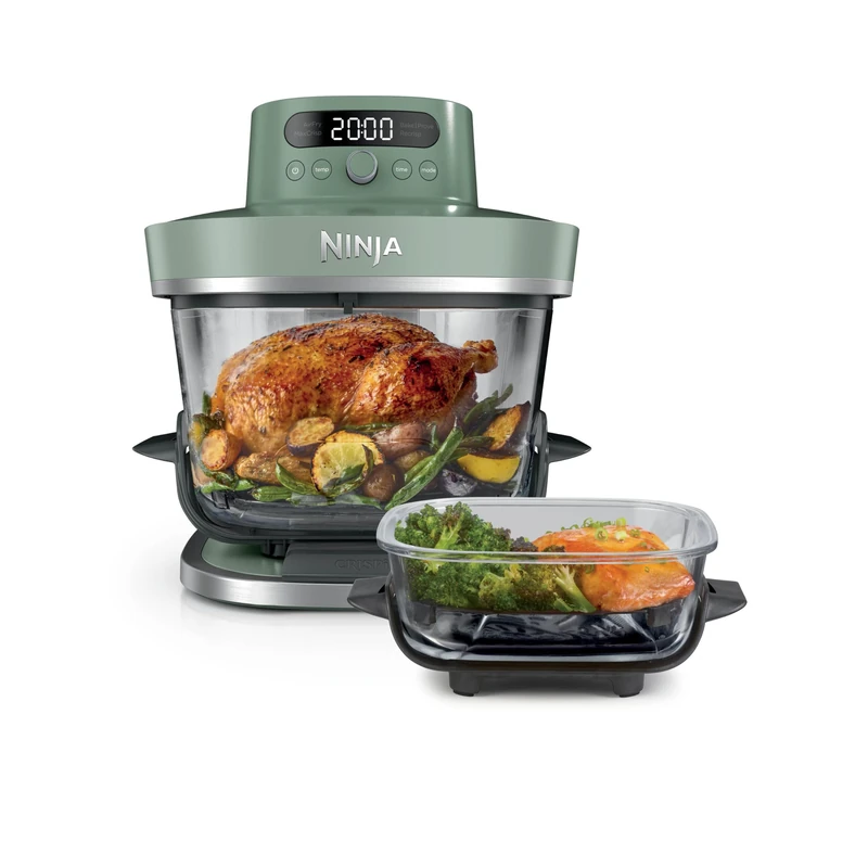 Ninja CRISPi PRO XL Glass Air Fryer, 5 Preset Cooking Functions, Includes 5.7L and 2.3L CleanCrisp Glassware Cooking Containers and Storage Lids, Moss Green AS090UKGN