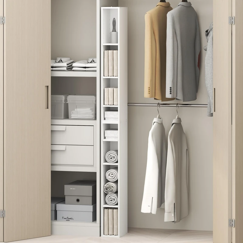 Furinno FULDA 8-Tier Closet Organizers and Storage, Adjustable Open Shelf, Storage Organizer, Stackable Closet Storage, 6-Inch Width, for Closet, Bedroom, White