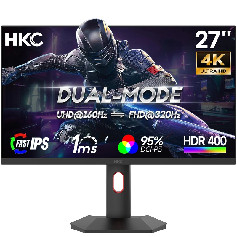 27 Inch Gaming Monitor, UHD 160Hz / FHD 320Hz Dual Mode, 1ms, Fast IPS, HDR 400, 95% DCI-P3, AMD FreeSync Premium, 2x HDMI 2.1, Height Adjustable Stand G27H7P