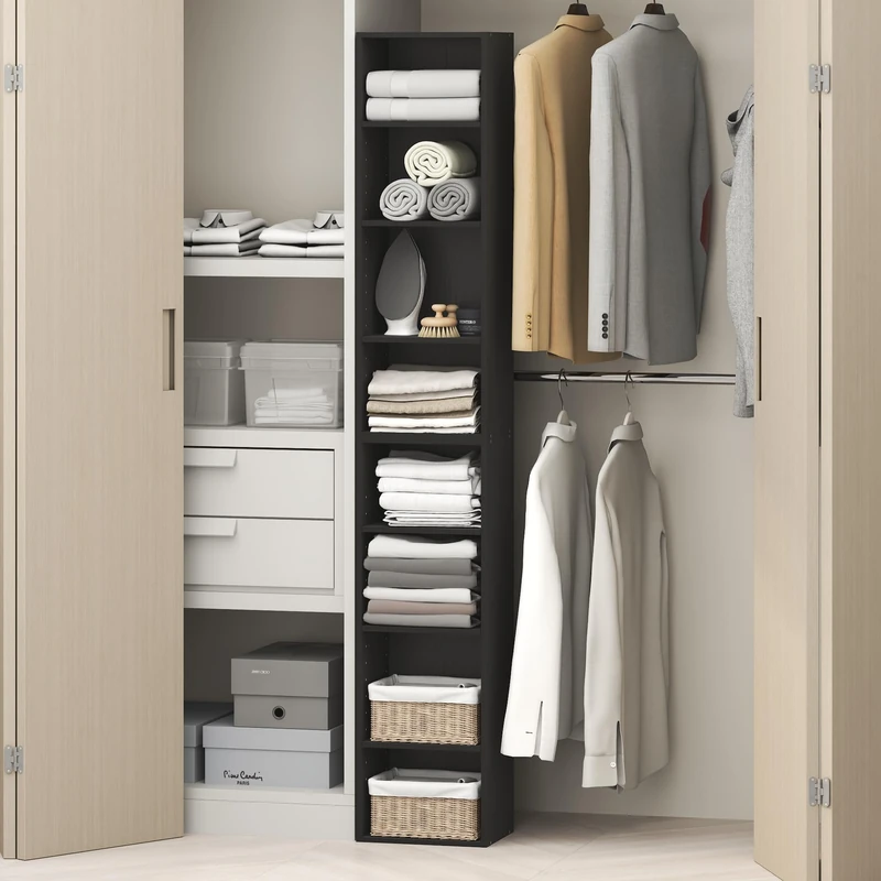 Furinno PASIR 8-Tier Closet Organizers and Storage, Adjustable Open Shelf, Storage Organizer, Stackable Closet Storage, 12-Inch Width, for Closet, Bedroom, Blackwood