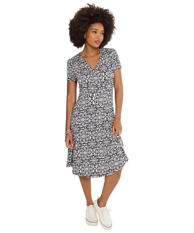 Joe Browns Women's Monochrome Floral Print Jersey Dress, Slim, Multi, UK 20