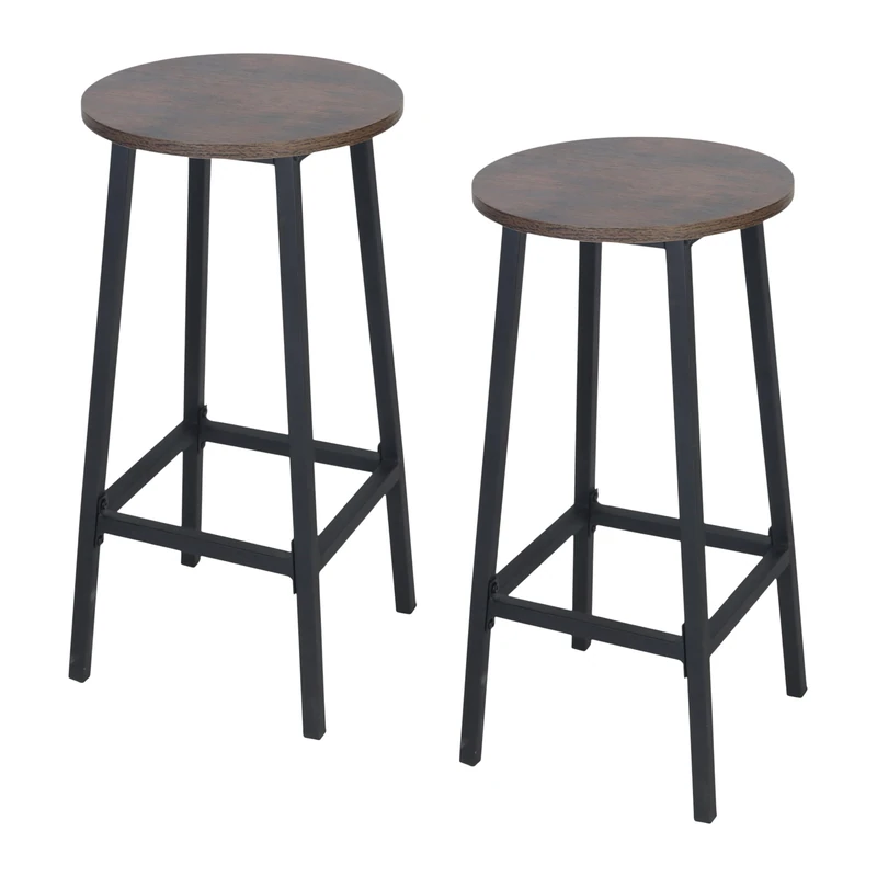 Relaxdays Set of 2 Industrial Bar Stools, Wood-Look & Metal, Footrest, 65 x 32 x 32 cm, Brown/Black