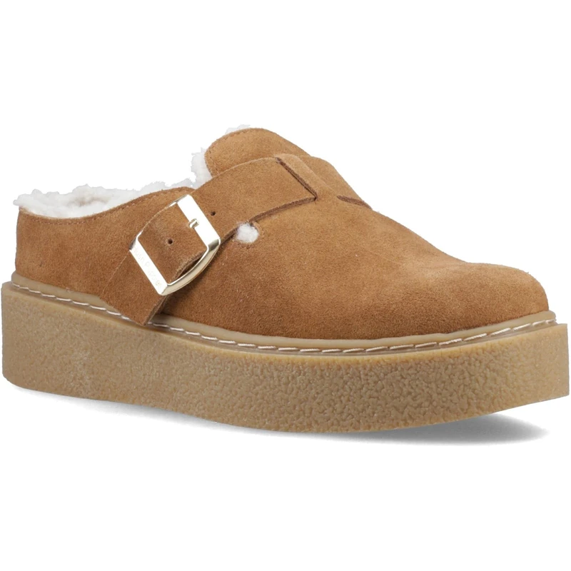 Hush Puppies Female Blanche Fur Mule, Tan, 4