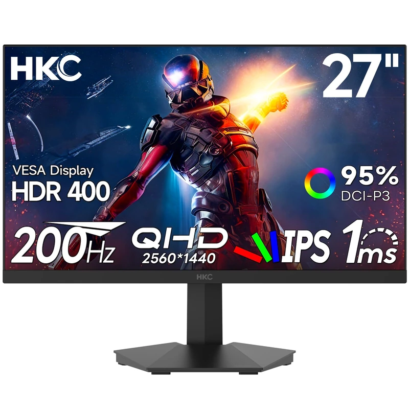 27 Inch Gaming Monitor QHD 200Hz, IPS 1ms 95% DCI-P3 HDR 400 Computer Monitor,350cd/㎡,Adaptive Sync,2xHDMI 2.0 & DP 1.4, Tilt/VESA Mount G27H2DPro