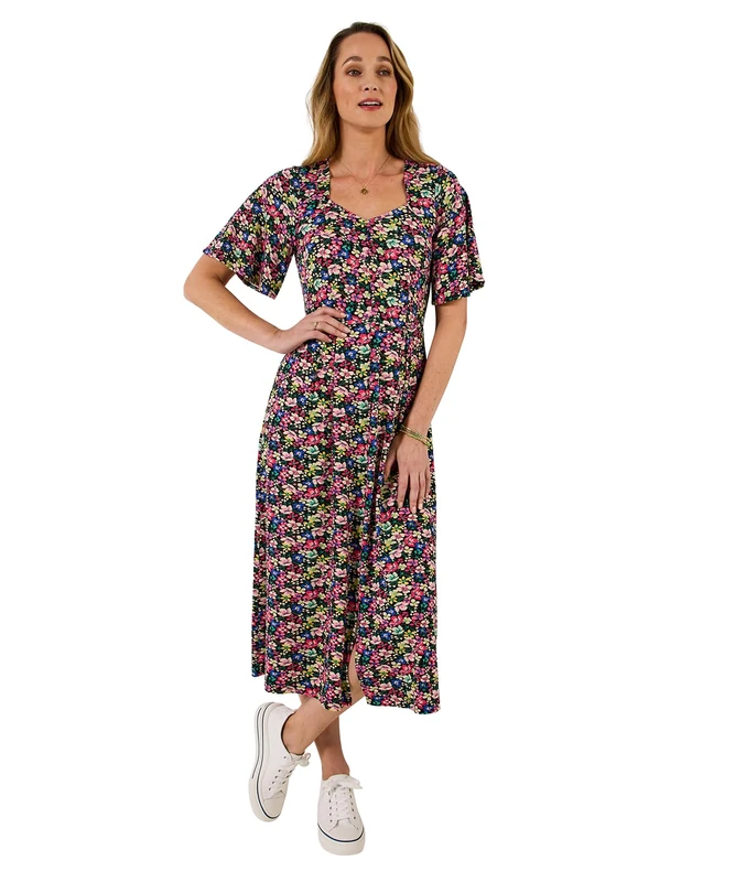 Joe Browns Women's Flattering Floral Jersey Dress, Regular, Black, UK 20