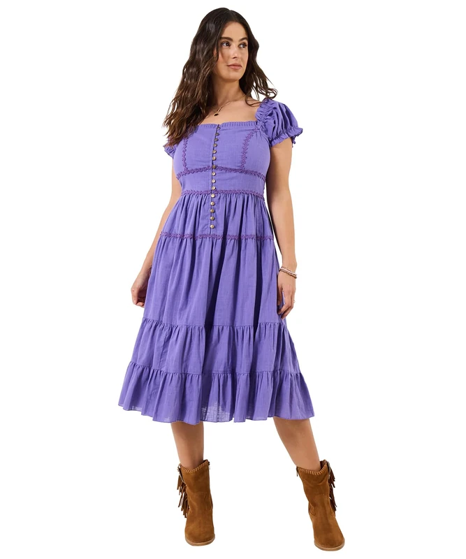 Joe Browns Women's Floaty Feminine Sweetheart Neckline Dress, Slim, Purple, UK 22