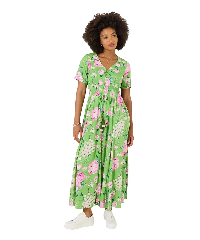 Joe Browns Women's Button-Through Floral Maxi Dress, Regular, Green, UK 22