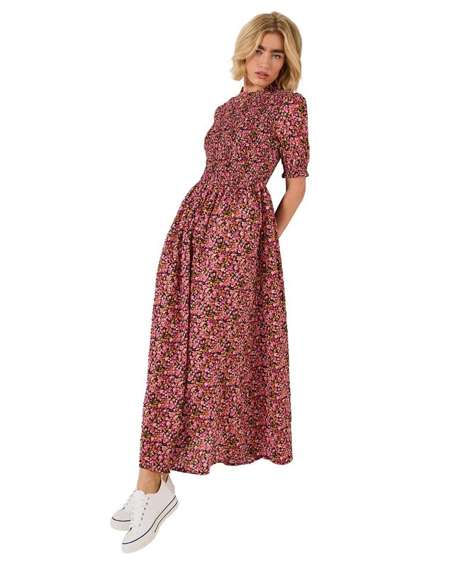 Joe Browns Women's Shirred Bodice Flowery Dress, Regular, Pink, UK 18