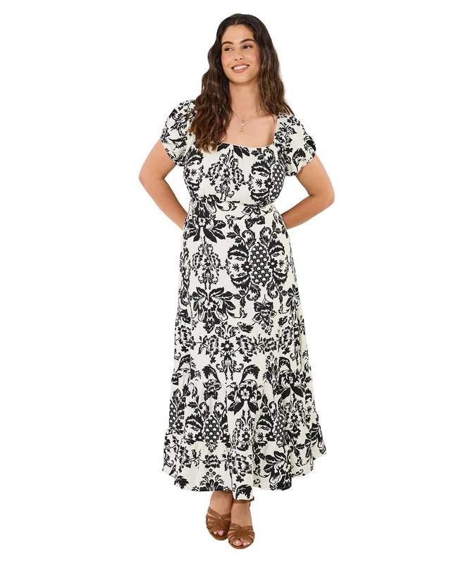 Joe Browns Women's Monochrome Square Neck Maxi Dress, Regular, White, UK 18