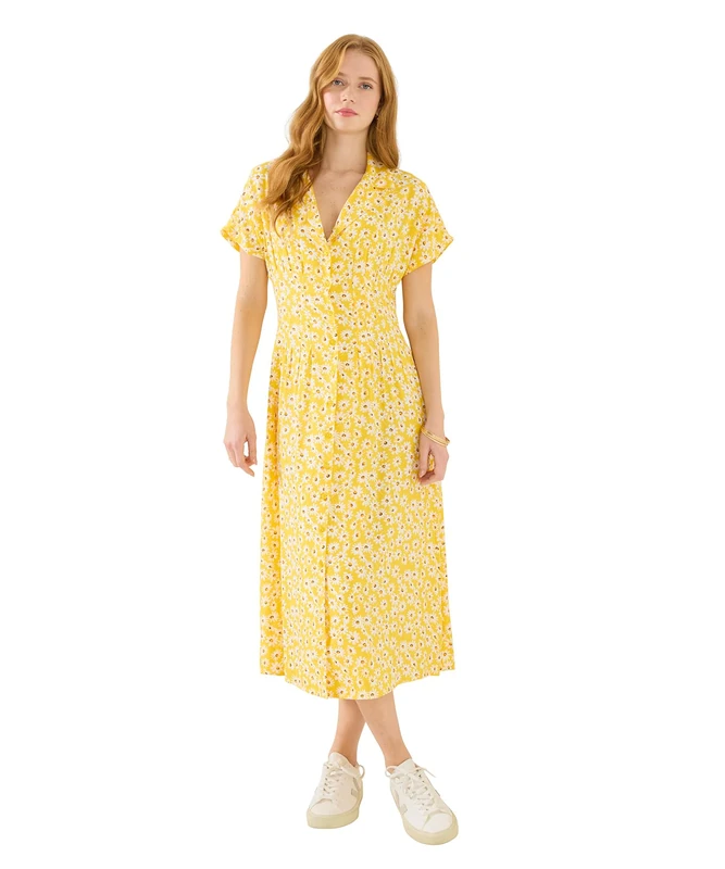 Joe Browns Women's Daisy Printed Button Front Midi Dress, Slim, Yellow, UK 16 - Image 1