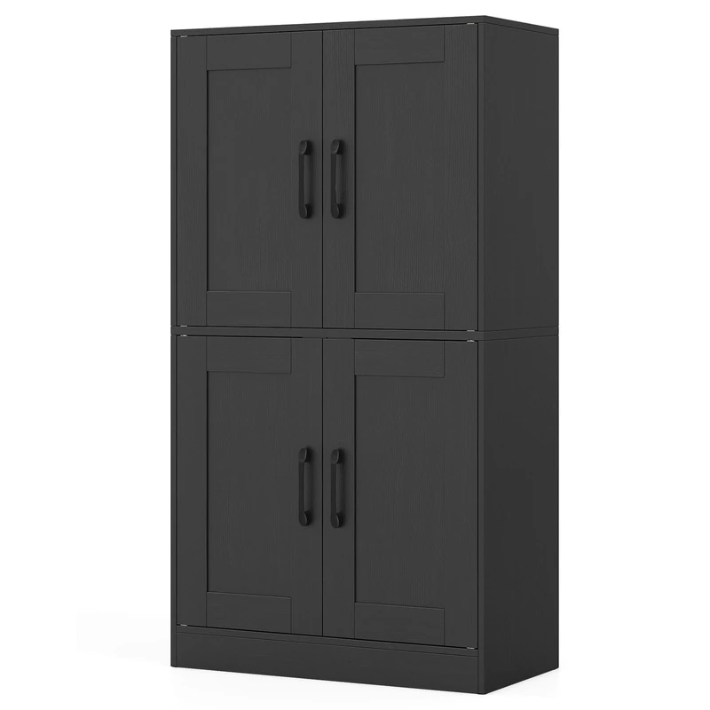 GiantexUK Tall Kitchen Cupboard, Pantry Storage Cabinet with 4 Doors, Adjustable Shelves & Anti-Tipping Device, Freestanding Kitchen Sideboard Units for Dining Living Room (Black, 60x30x110cm)
