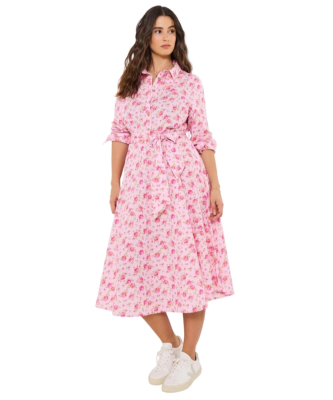 Joe Browns Women's Rose Floral Printed Shirt Dress, Regular, Pink, UK 20