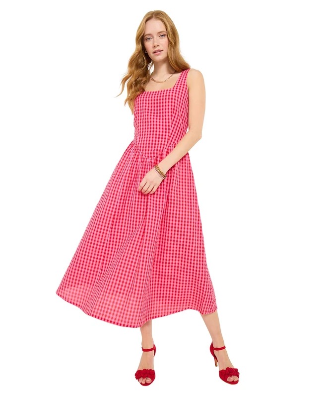 Joe Browns Women's Gingham Seersucker Cotton Dress, Regular, Red, UK 16