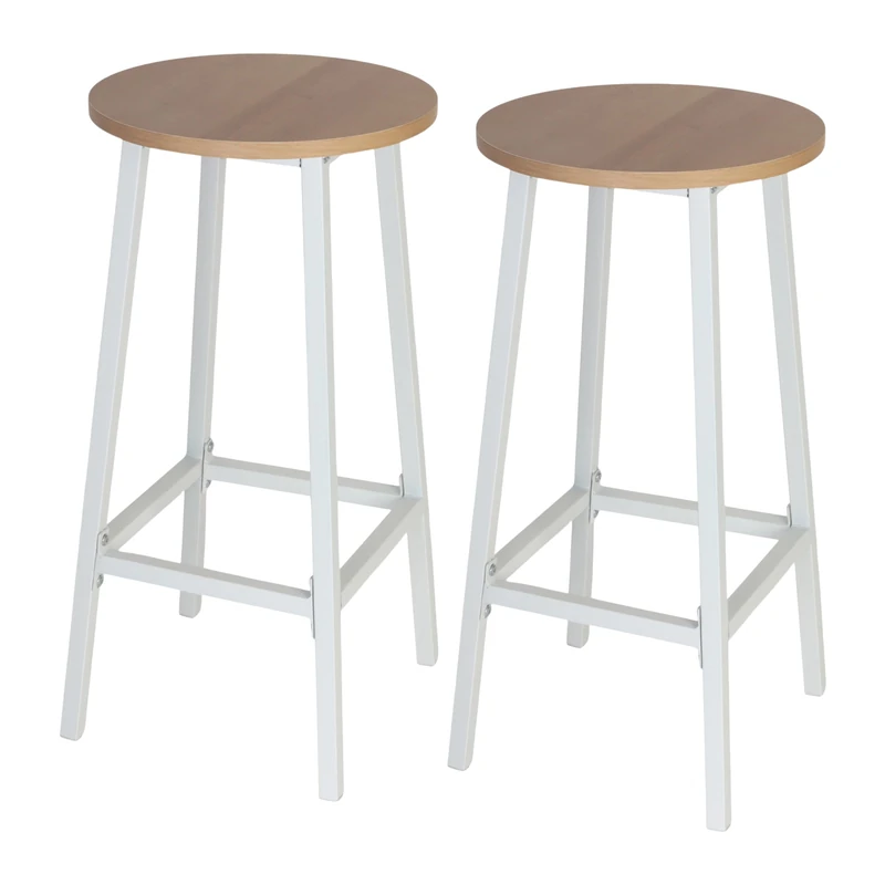 Relaxdays 2pc Bar Stools, Scandinavian Style, Wood & Metal, Footrest, 65x32x32 cm, Natural/White