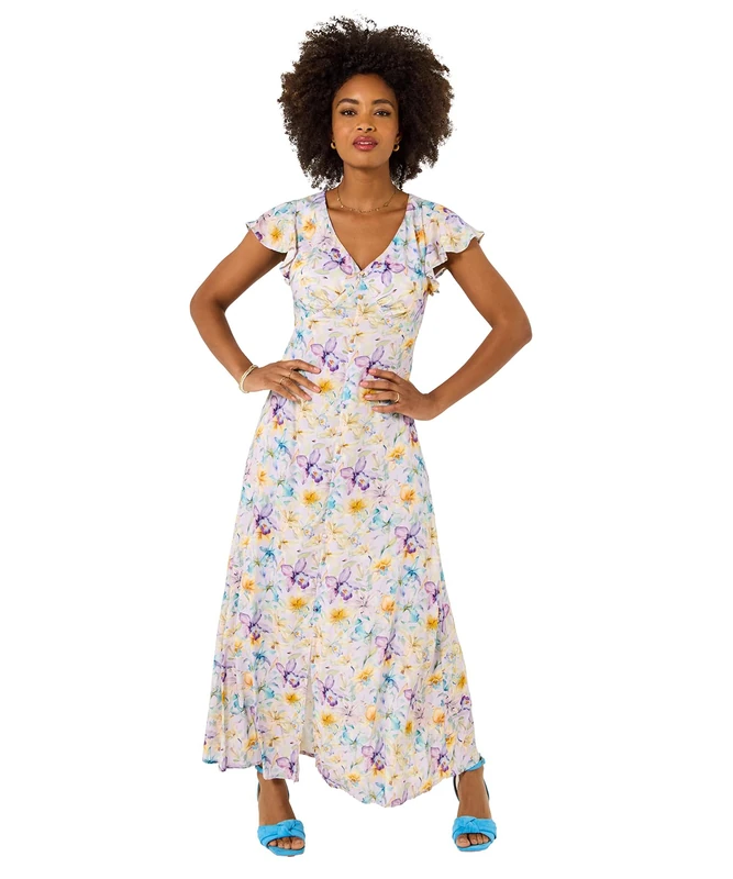 Joe Browns Women's Pastel Floral V Neck Dress, Slim, Multi, UK 20
