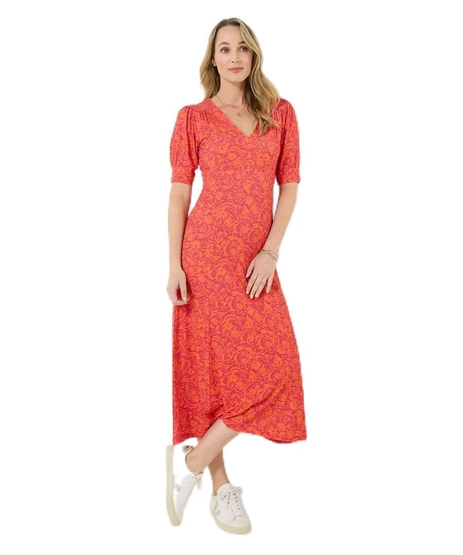 Joe Browns Women's Da-mask Print Jersey Dress, Slim, Orange, UK 16 - Image 1