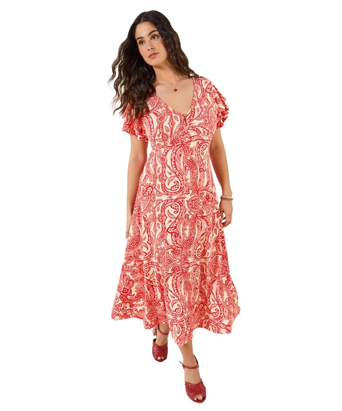 Joe Browns Women's Paisley Printed V Neck Jersey Dress, Regular, Red, UK 20 - Image 1