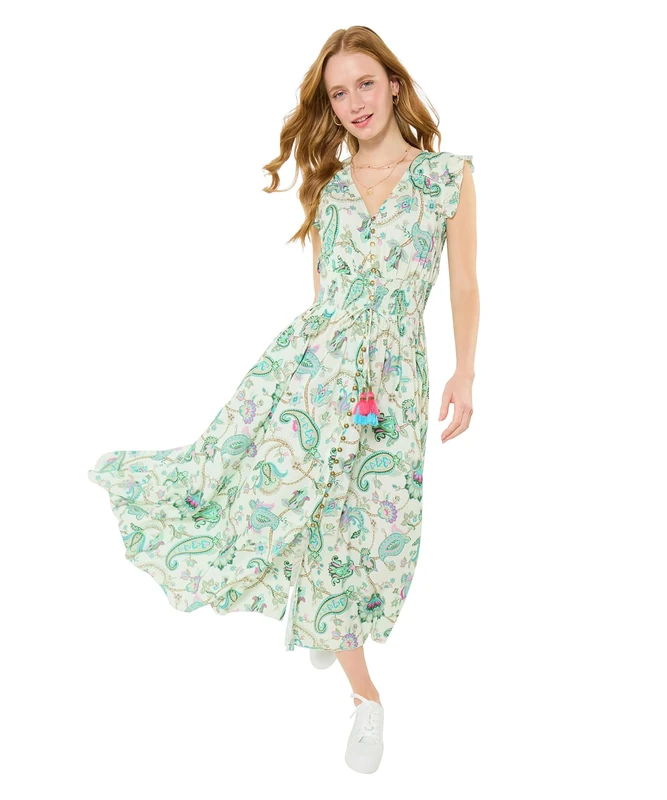 Joe Browns Women's Paisley Boho Print Maxi Dress, Slim, Green, UK 14