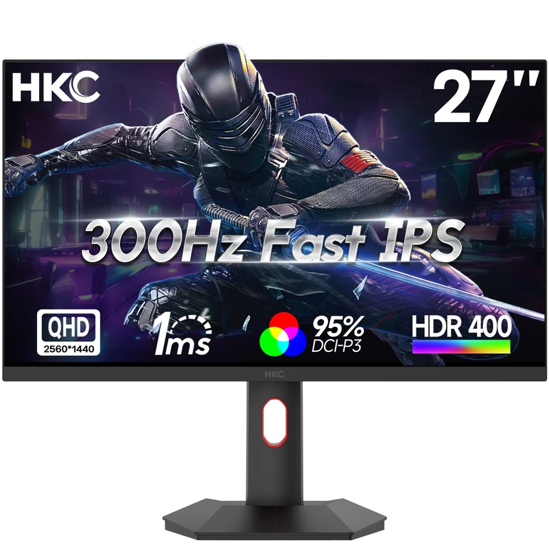 HKC 27 Inch QHD 2560x1440 Fast IPS Gaming Monitor,320Hz(OC) 1ms,HDR400,95% DCI-P3,Adaptive Sync,Height Adjustable Stand,DP 1.4 & 2×HDMI 2.1,VESA Mount G27H4P